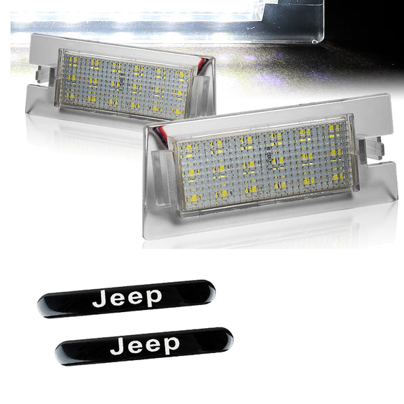 Jeep Set For 2014-2018 Cherokee Xenon White 18-SMD LED 6000K License Plate Lights with Emblem Badges