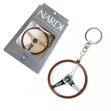 New NARDI ND Keychain Keyring Classic Steering Wheel Wood Silver Spokes