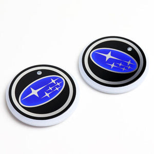 For SUBARU Switchable 7 Color LED Cup Holder Car Button Mat Atmosphere Light 2PCS