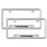 2PCS For DODGE RAM NEW Silver Metal Stainless Steel License Plate Frame