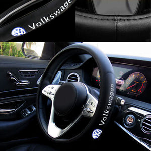 Black 15" Diameter Car Auto Steering Wheel Cover Genuine Leather For VOLKSWAGEN
