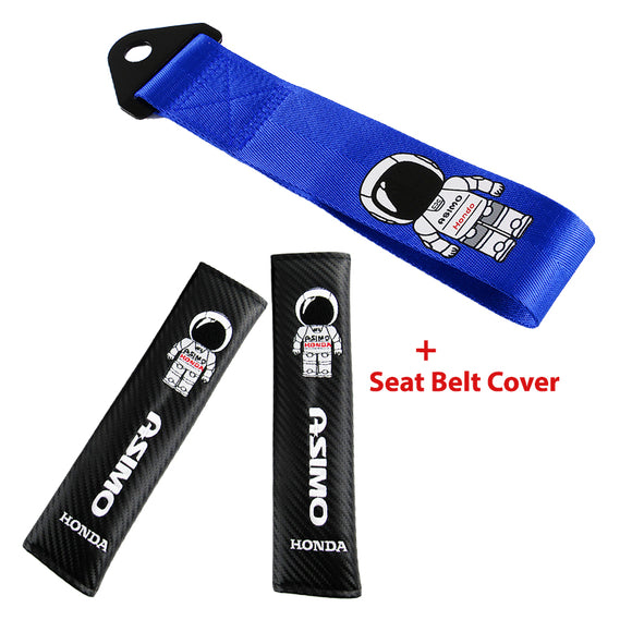 Honda ASIMO Racing Set Blue Tow Strap for Front / Rear Bumper with Seat Belt Cover