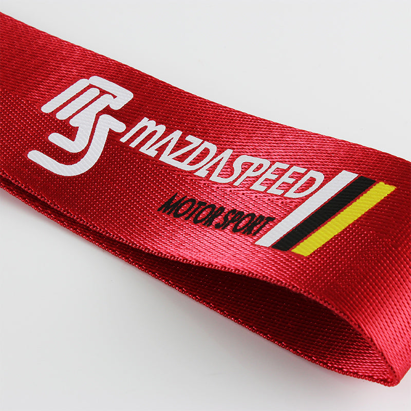 Black JDM Mazdaspeed Tow Strap For Mazda Cars – Drift Racing Style, Front/Rear Hook