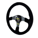 14" MUGEN Racing Style Black Stitching Suede Sport Steering Wheel w Horn Button
