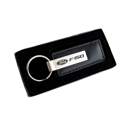 For Ford F-150 F150 Key Ring Black Leather Rectangular Keychain - KC1540.F15