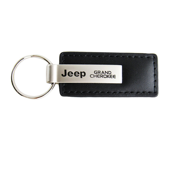 For Jeep Grand Cherokee Key Ring Black Leather Rectangular Keychain - KC1540.GRA
