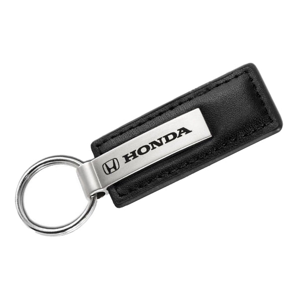 Honda Logo Black Leather Chrome Key Fob Keyring Rectangle Keychain Lanyard JDM
