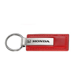 Honda Logo Red Leather Chrome Key Fob Keyring Rectangle Keychain Lanyard JDM