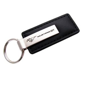 For FORD MUSTANG GT Key Ring Black Leather Rectangular Keychain - KC1540.MGT