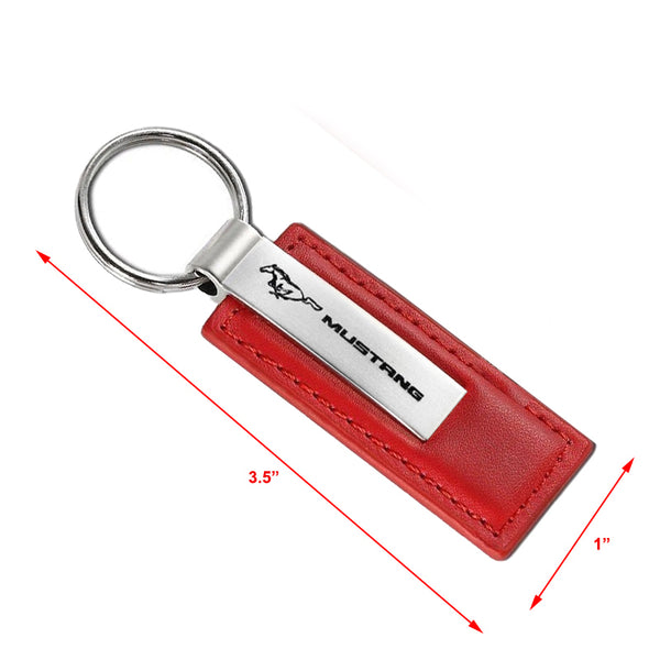 Ford Mustang Black Leather & Chrome Key Fob Keyring Keychain Tag