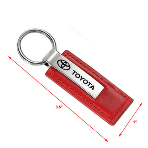 Toyota Logo Red Leather Authentic Chrome Key Fob Keyring Keychain Lanyard Tag