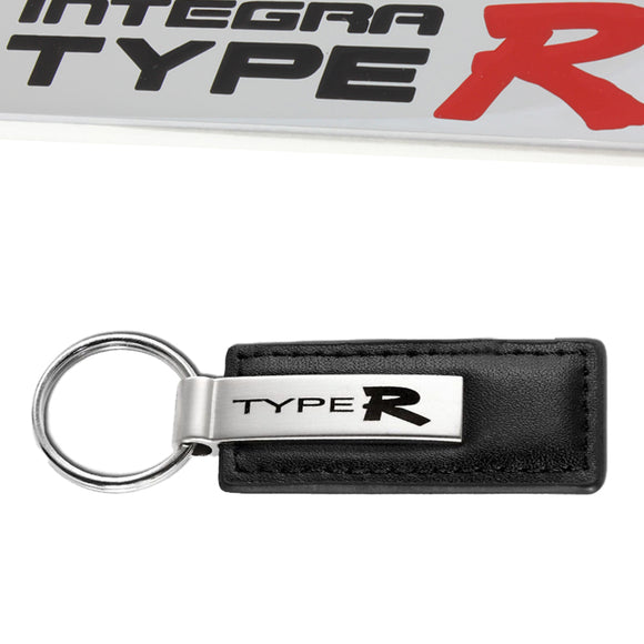 Honda Type R Logo Black Leather Chrome Key Fob Keyring Keychain Lanyard JDM