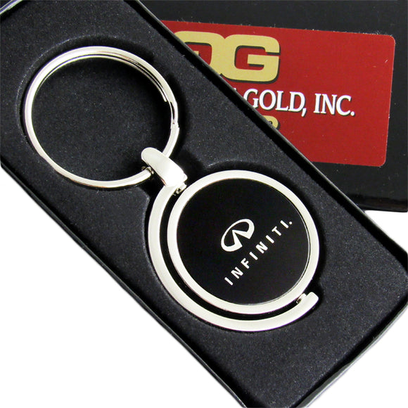 For INFINITI GENUINE Logo Black Metal Chrome Spinner Key Chain Ring Fob New