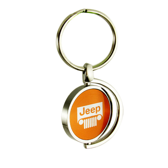 For GENUINE JEEP Logo Orange Metal Chrome Spinner Key Chain Ring Fob New