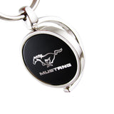 GENUINE For Ford Mustang Logo Black Metal Chrome Spinner Key Chain Ring Fob
