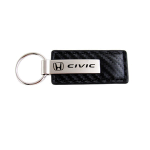 GENUINE For Honda CIVIC Rectangle Carbon Fiber Leather Chrome Key Fob Keyring
