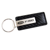 For Ford F-150 Rectangle Carbon Fiber Leather Chrome Key Fob Keyring GENUINE