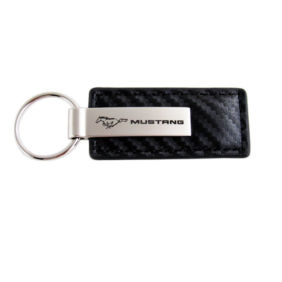 For Ford MUSTANG Rectangle Carbon Fiber Leather Key Fob Keyring Keychain GENUINE
