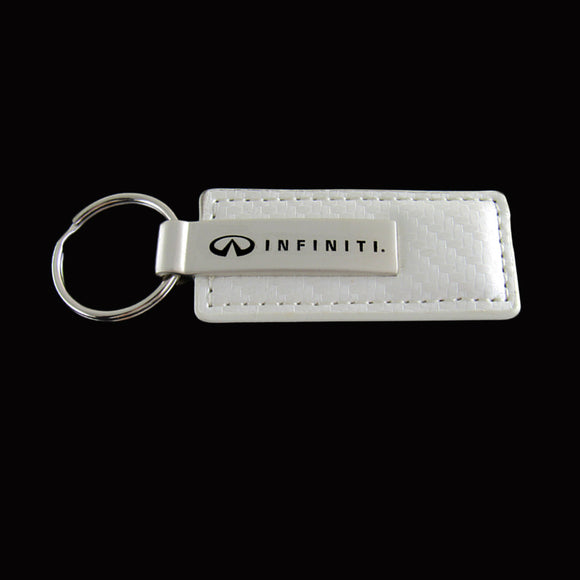 For INFINITI GENUINE White Carbon Fiber Leather Key Fob Keyring Keychain