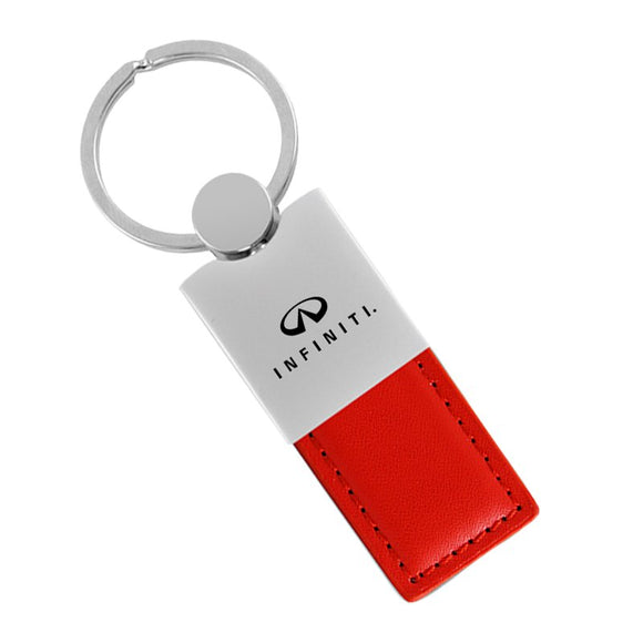 INFINITI Logo Rectangular Authentic Red Leather Chrome Key Fob Key Chain Key Ring Tag Au-Tomotive Gold