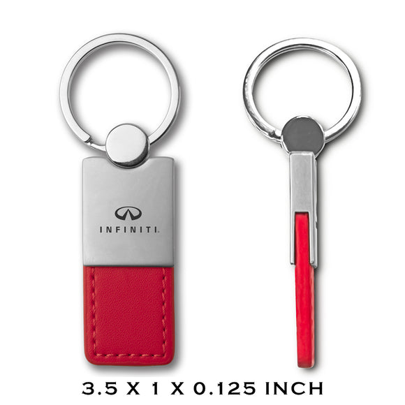 For INFINITI Logo Rectangular Authentic Red Leather Key Fob Keychain Key Tag New