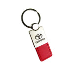 Toyota Logo Rectangular Authentic Red Leather Chrome Key Fob Key Chain Key Ring Tag Au-Tomotive Gold