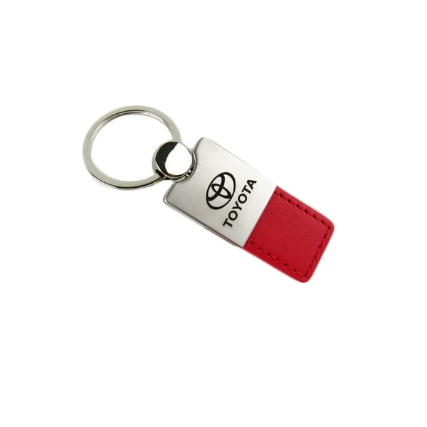 Official Licensed Toyota Red Genuine Leather Teardrop Keychain – Metal & Leather Fob