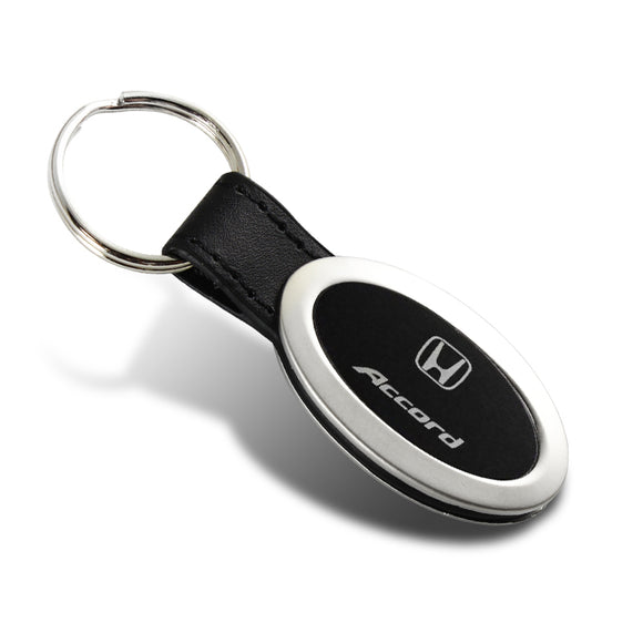 Honda Accord Logo Black Oval Leather Chrome Key Fob Keyring Keychain Lanyard JDM