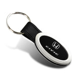 Honda Civic Logo Black Oval Leather Chrome Key Fob Keyring Tag Keychain Lanyard