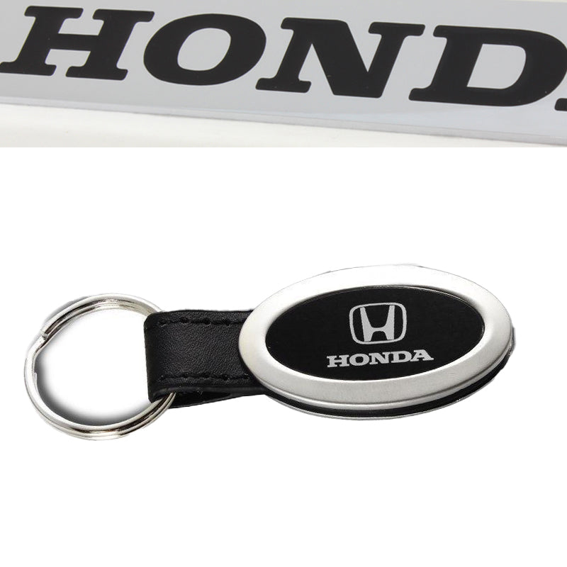 Honda Logo Black Oval Leather Chrome Key Fob Key ring Keychain Lanyard ...