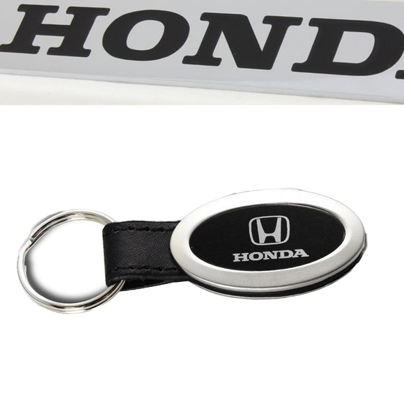 Honda Logo Black Oval Leather Chrome Key Fob Key ring Keychain Lanyard JDM