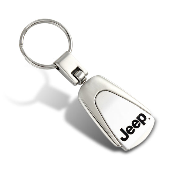 JEEP Logo Tear Drop Authentic Chrome Key Fob Keyring Keychain Tag Lanyard