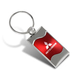 Mitsubishi RED Rectangular Authentic Chrome Key Fob Key ring Keychain Lanyard