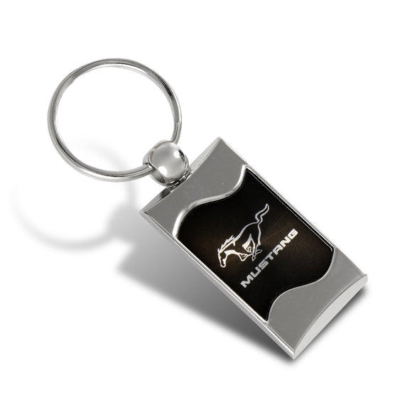 FORD Mustang BLACK Rectangular Authentic Chrome Key Fob Key ring Keychain Lanyard
