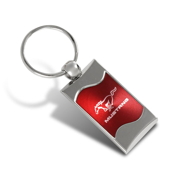 FORD Mustang Red Rectangular Authentic Chrome Key Fob Key ring Keychain Lanyard