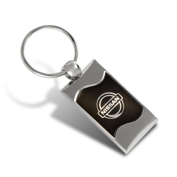 For Nissan Black Authentic Rectangular Chrome Key Fob Key ring Keychain Lanyard