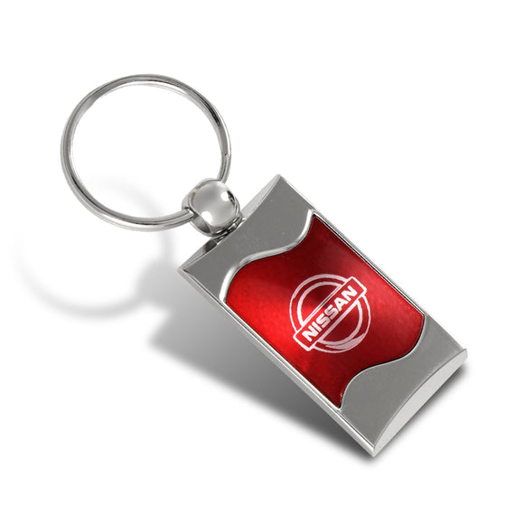 For Nissan Red Authentic Rectangular Chrome Key Fob Key ring Keychain Lanyard