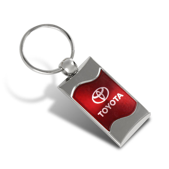 Toyota Red Authentic Rectangular Chrome Key Fob Key ring Keychain Lanyard