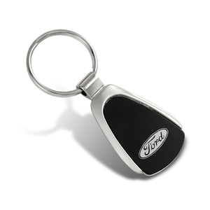 For FORD Logo Authentic Metal Chrome Black Tear Drop Key Chain Ring Fob