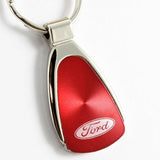 For FORD Logo Authentic Metal Chrome Red Tear Drop Key Chain Ring Fob