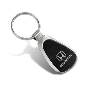 For Honda Logo Authentic Metal Chrome Black Tear Drop Key Chain Ring Fob