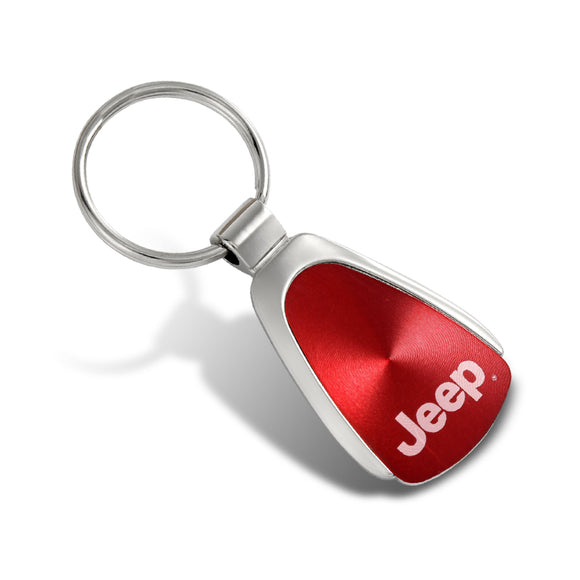 For Jeep Logo Authentic Metal Chrome Red Tear Drop Key Chain Ring Fob