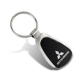 For Mitsubishi Logo Authentic Metal Chrome Black Tear Drop Key Chain Ring Fob