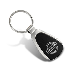 For Nissan Logo Authentic Metal Chrome Black Tear Drop Key Chain Ring Fob