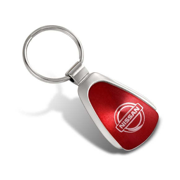 For Nissan Logo Authentic Metal Chrome Red Tear Drop Key Chain Ring Fob
