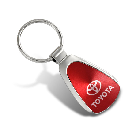 For TOYOTA Logo Authentic Metal Chrome Red Tear Drop Key Chain Ring Fob