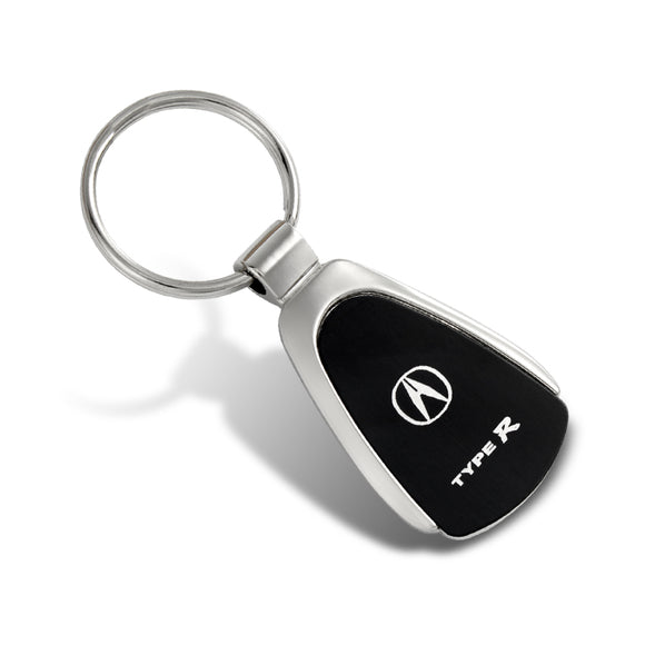 For Honda Acura Logo Type R Authentic Metal Chrome Black Tear Drop Key Chain Ring Fob