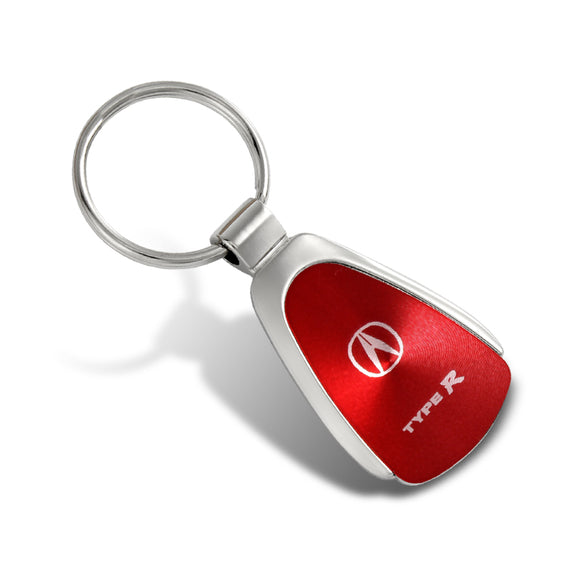For Honda Acura Logo Type R Authentic Metal Chrome Red Tear Drop Key Chain Ring Fob