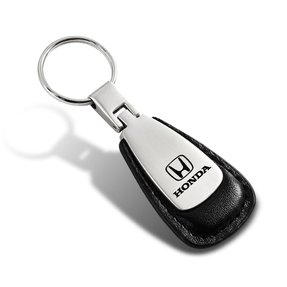 Honda Tear Drop Authentic Black Leather Key Fob Keyring Keychain Tag Lanyard
