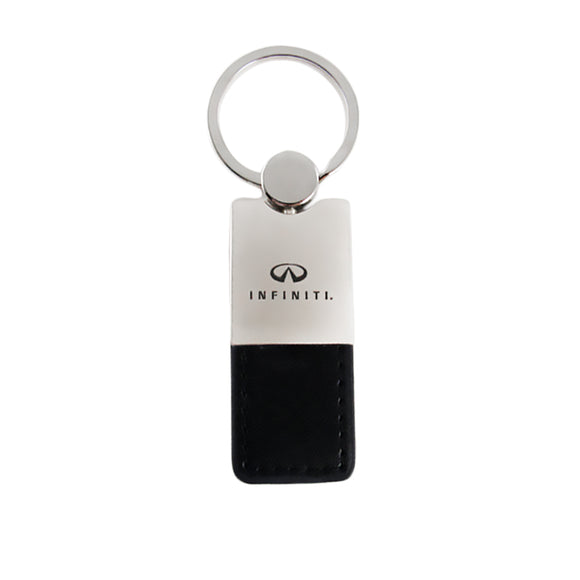 For INFINITI Logo Authentic Black Leather Rectangular Key Fob Keyring Keychain Tag